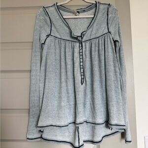 Free People Thermal Blue Contrast Babydoll Long Sleeve S